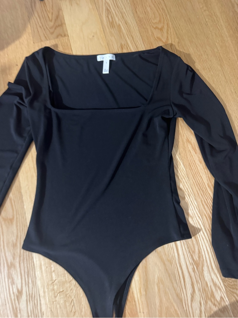 Leith Black Long-Sleeve Square Neck Bodysuit
